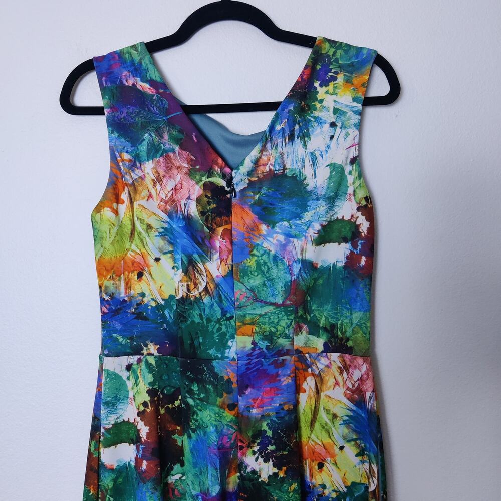 Betsey Johnson Colorful Watercolor Fit & Flare Sleeveless Artsy Midi Dress 6 - Picture 5 of 12